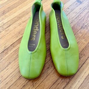 Women's Green Leather Ballet Flats